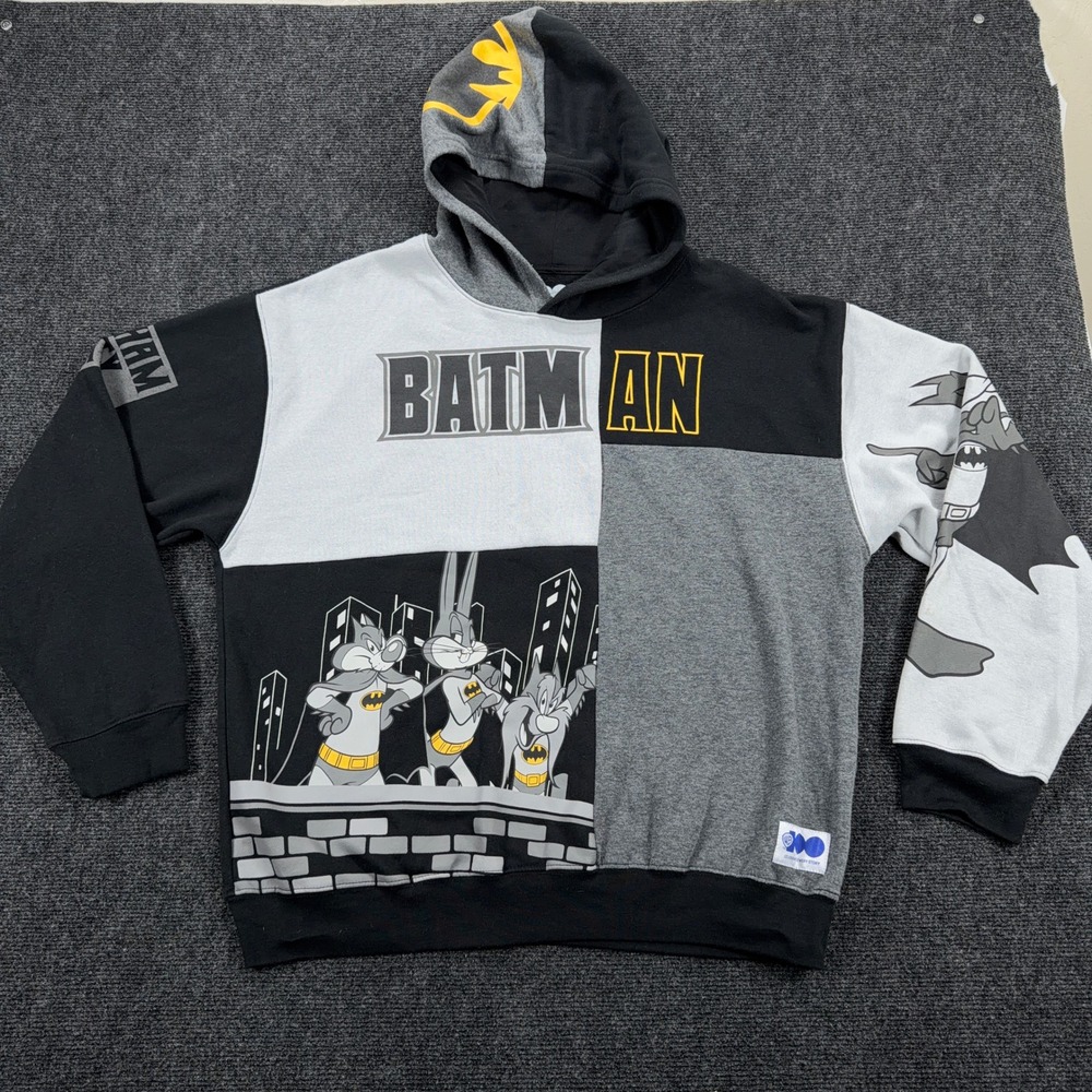 Warner Bros Batman Looney Tunes 100th Anniversary Colorblock‎ Hoodie Large Gray